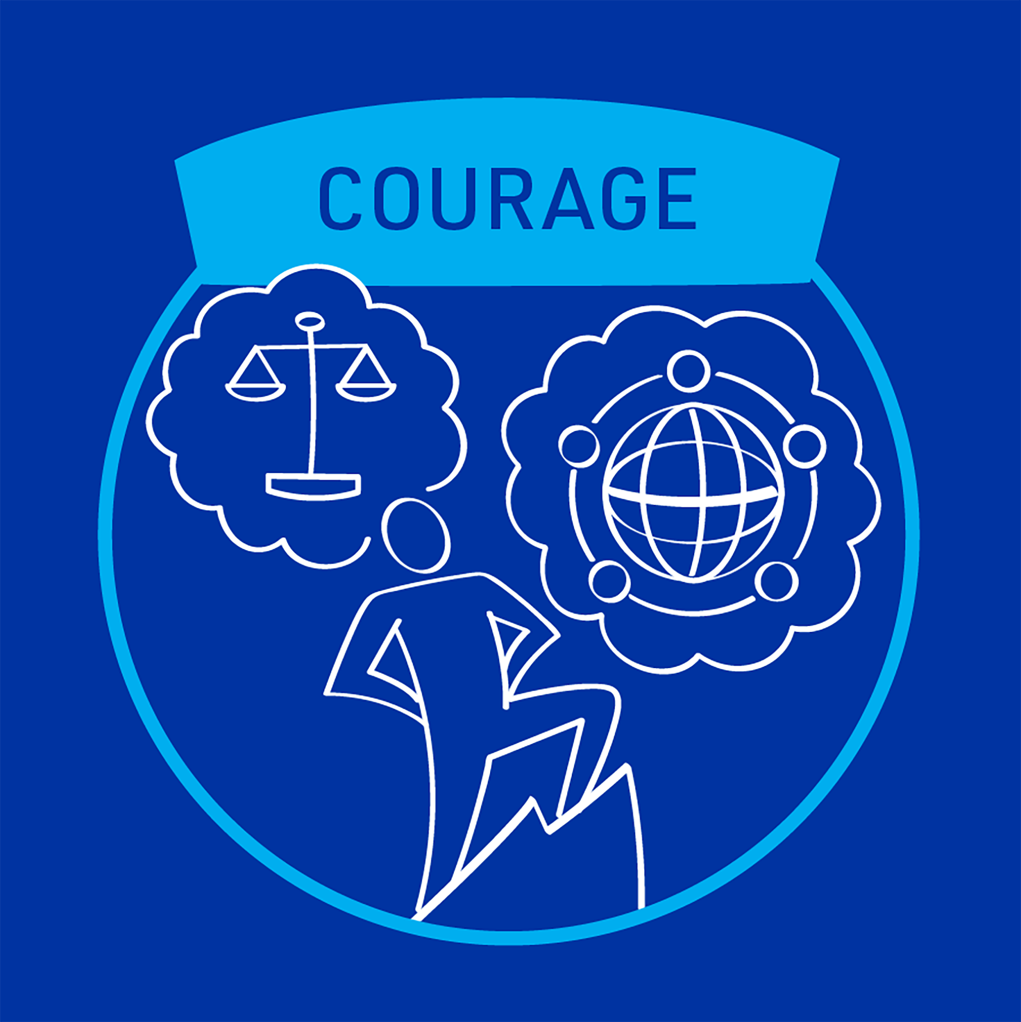 MiTek's guiding principle of courage - A square graphic of a person summiting a mountain