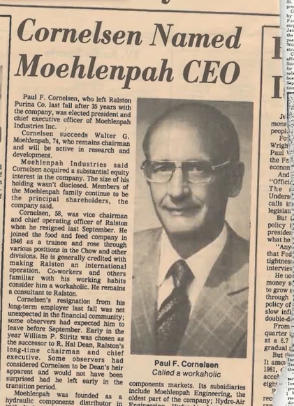 MiTek's History - Newspaper clipping of story about Paul Cornelson buying a portion of Hydro-Air Engineering
