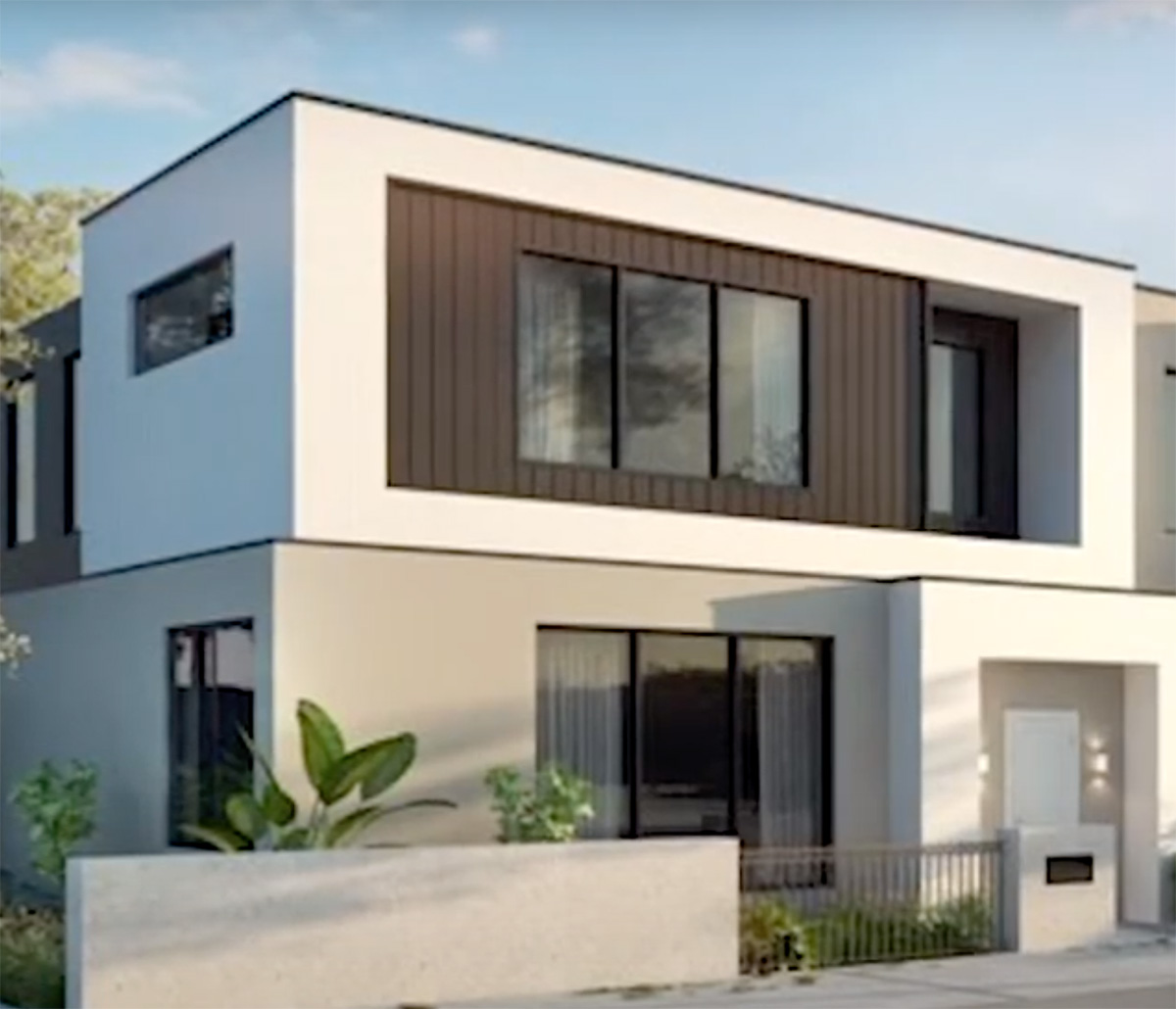 MiTek 3D Modeling Service - 3D-rendering av ett modernt hem i två våningar
