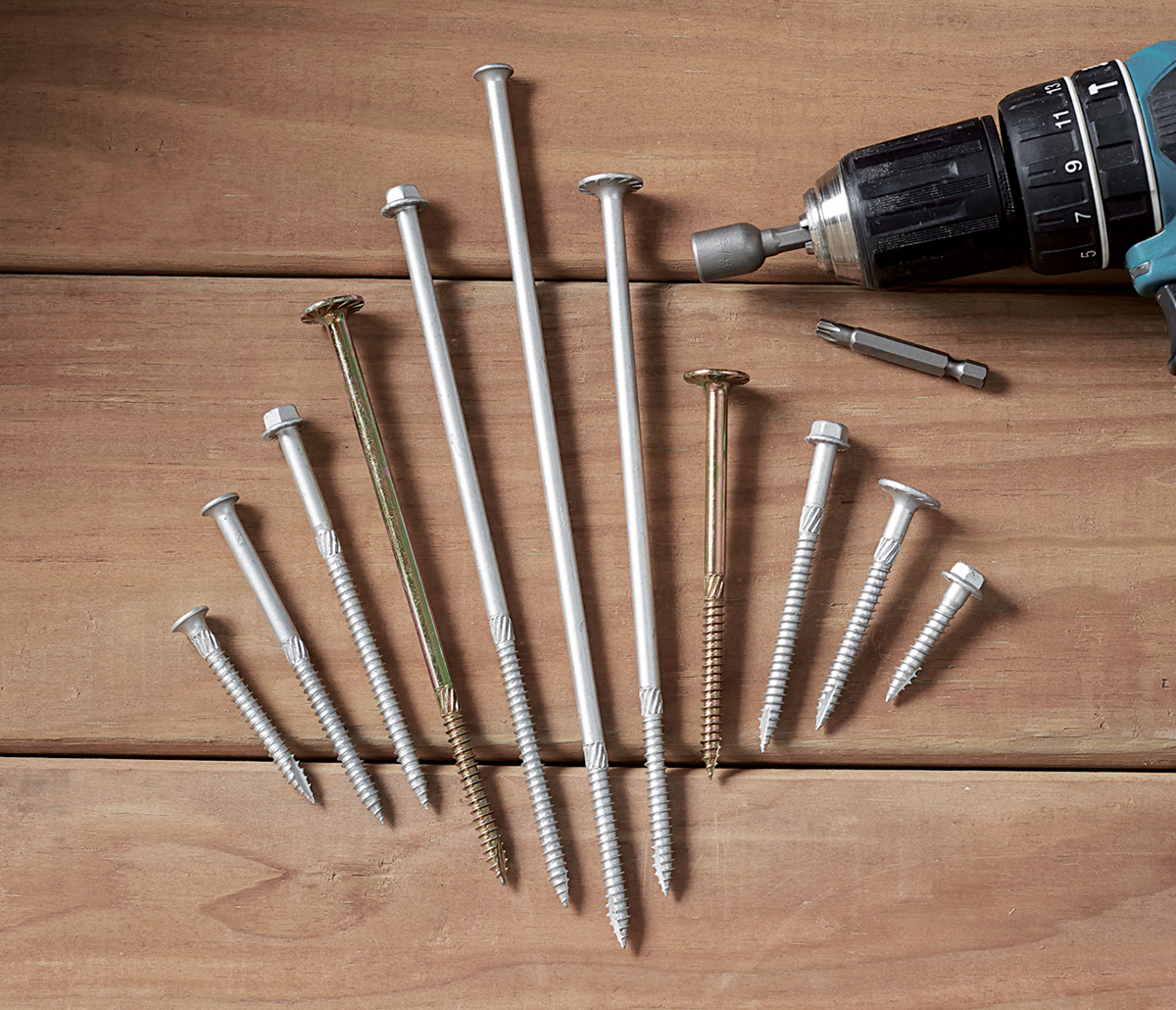 MiTek Structural Wood Screws Engineered Systems Products - Flatlay of structural wood screws