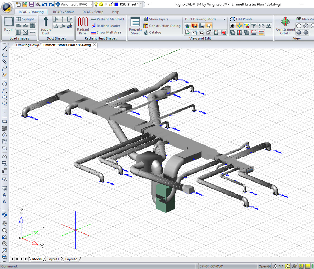 MiTek Wrightsoft 3D HVAC Design Software - Zrzut ekranu oprogramowania do projektowania Wrightsoft 3D HVAC