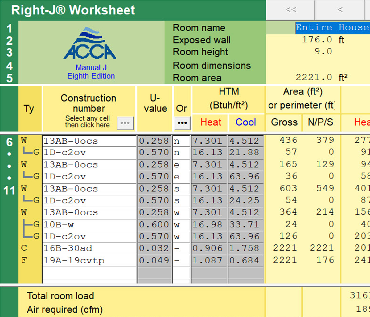 MiTek Wrightsoft Load Calculation Software - Screenshot of Wrightsoft load calculation software