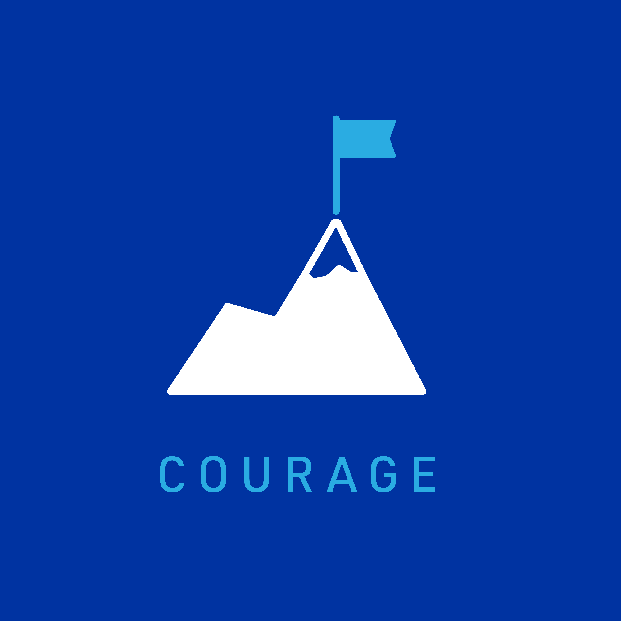 A square graphic of a mountain ridgeline with a flag planted on the uppermost peak