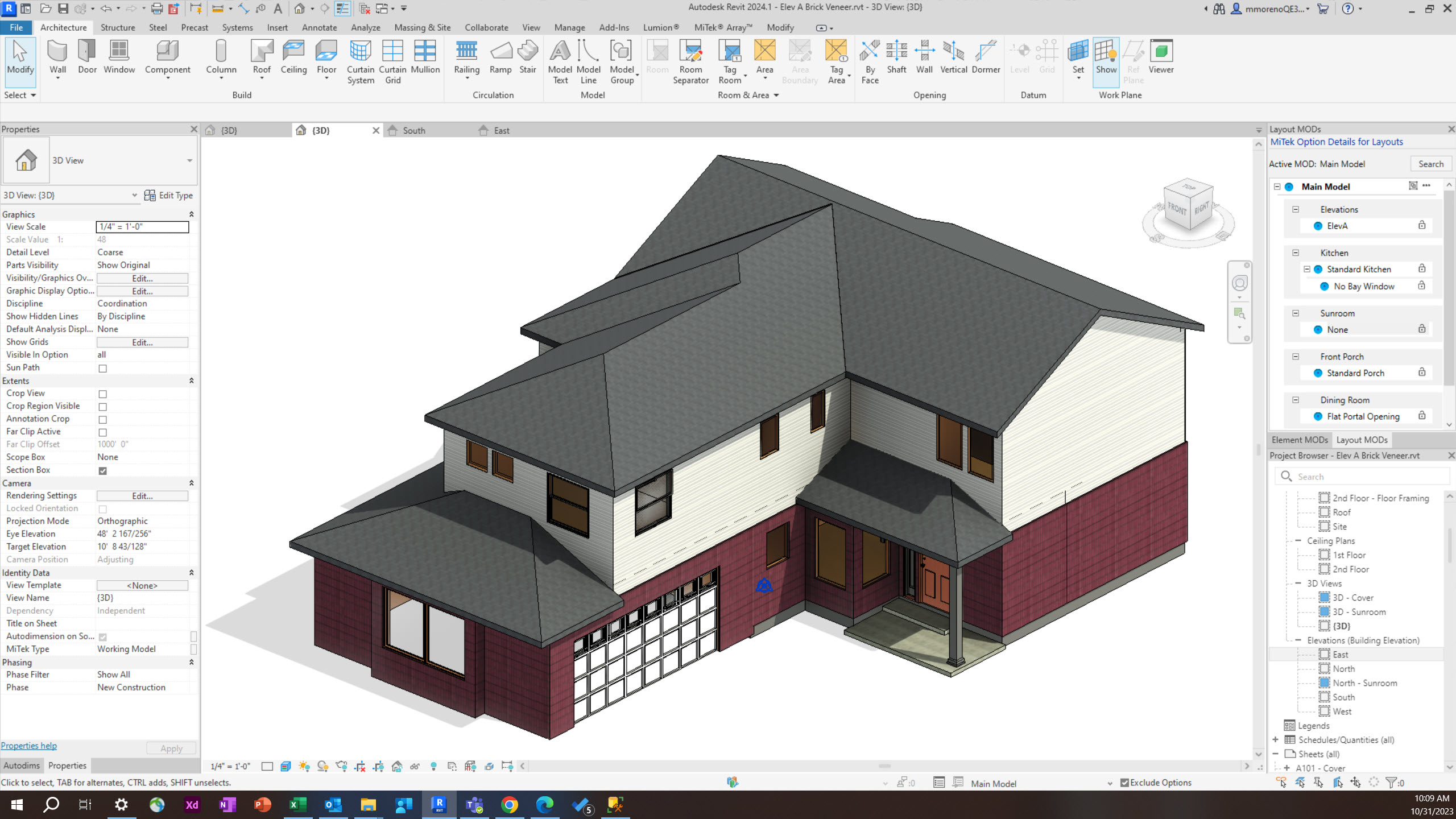 MiTek Array in use, showing screenshot of a model view, skinned structure